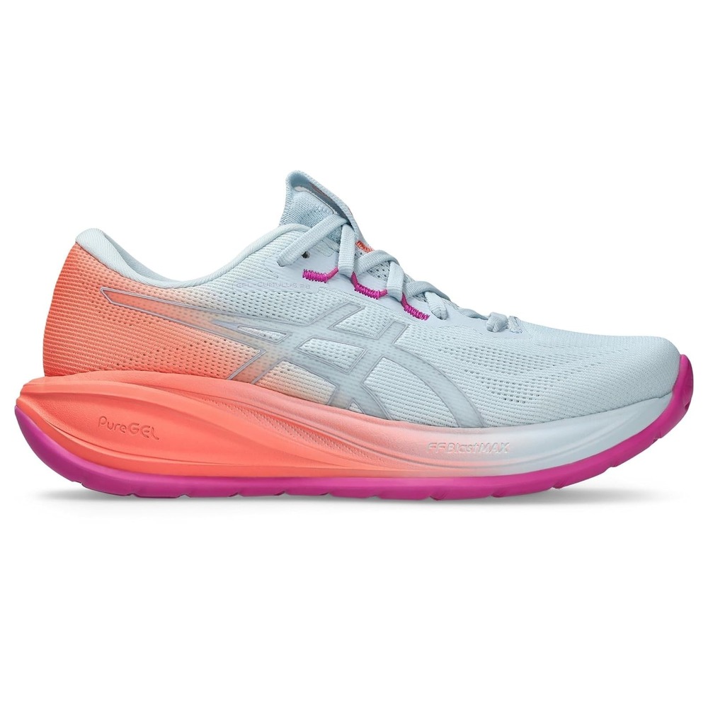ASICS GEL-Cumulus 28 Womens Size 9 Sky/Sun Coral Running Shoes Grey/Pink NEW